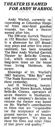 Garrick Theater is renamed the New Andy Warhol Garrick