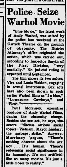 Police seize Andy Warhol's Blue Movie