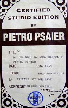 Andy Warhol and Pietro Psaier certificate