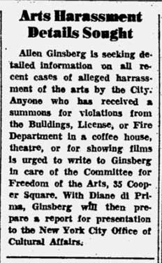 Allen Ginsberg and Diane di Prima fighting censorship in New York