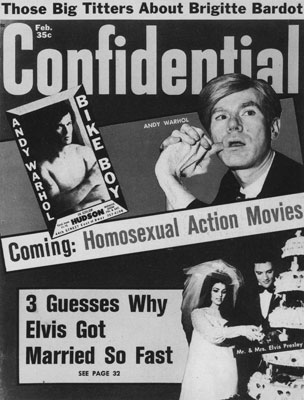 Andy Warhol on cover of Confidential magazine