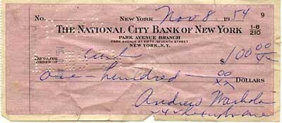 Andy Warhol cheque
