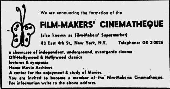 Film-Makers' Cinematheque first ad