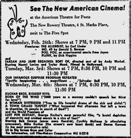 Flaming Creatures ad at the New Bowery for 3 March 1964 screening