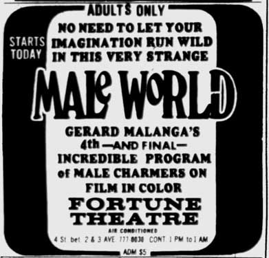 ad for Gerard Malanga's porn series at the Fortune Theater